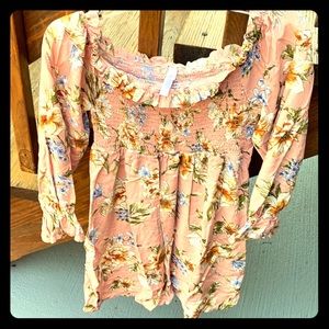 Light pink off the shoulder floral dress